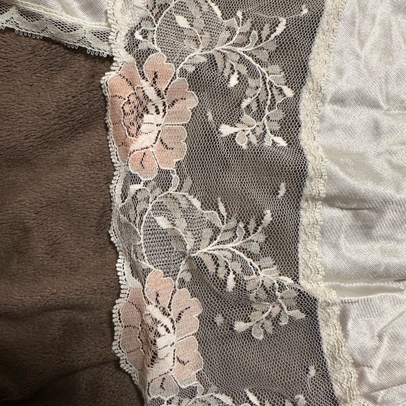 Rare VTG 70s Sans Souci Ivory Satin Lace Chemise & Robe Set 34/M Bridal - Picture 12 of 16